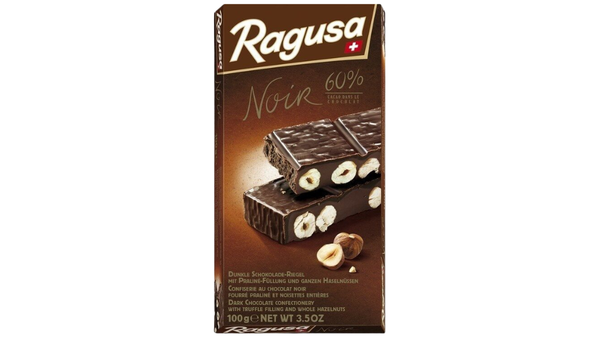 טבלת שוקולד מריר Ragusa Noir במילוי פרלינים ואגוזי לוז שלמים