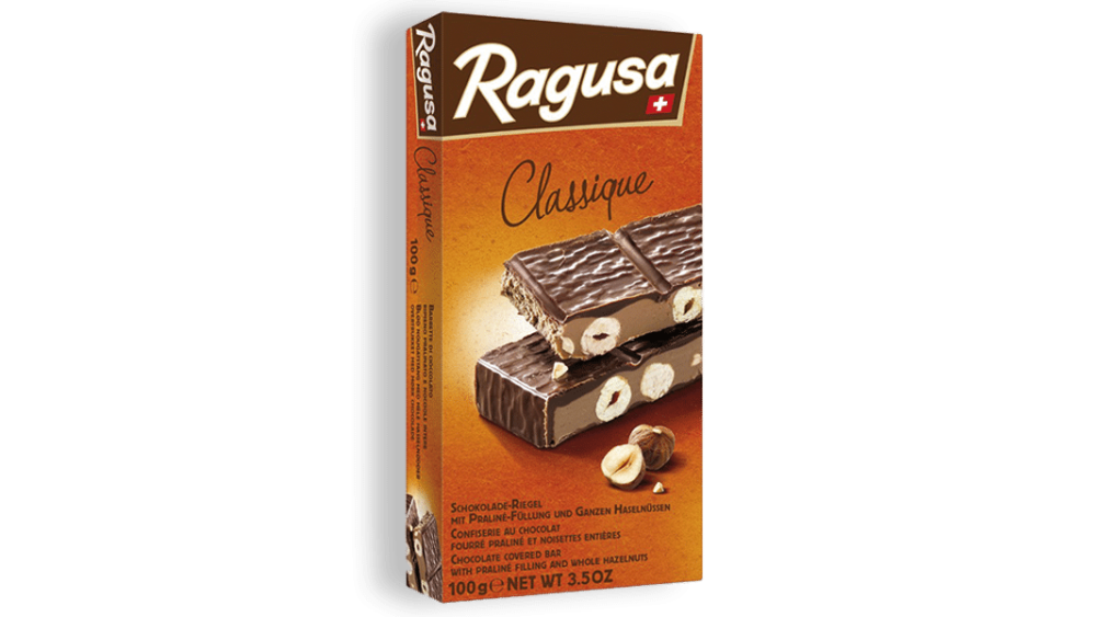 טבלת שוקולד Ragusa Classique במילוי פרלינים ואגוזי לוז שלמים