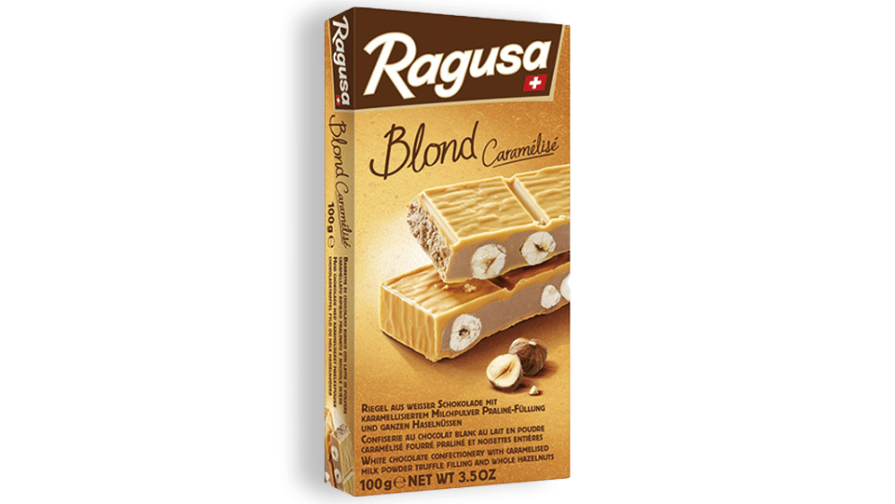 טבלת שוקולד לבן Ragusa Blond במילוי טראפל ואגוזי לוז שלמים