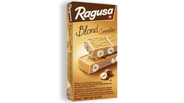טבלת שוקולד לבן Ragusa Blond במילוי טראפל ואגוזי לוז שלמים