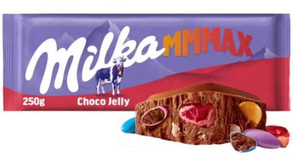טבלת שוקולד Milka ענקית עם סוכריות קופצות, ג'לי ודרז'ה
