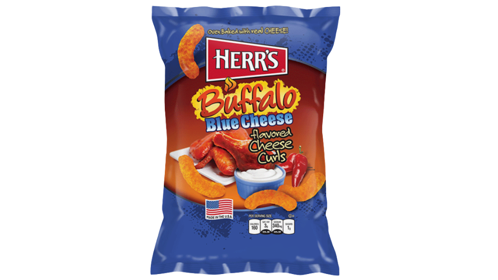חטיף תירס אפוי בטעם גבינה כחולה ובאפלו HERR'S