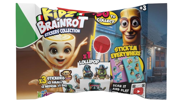 סוכריה על מקל ומדבקות Kidz BrainRot